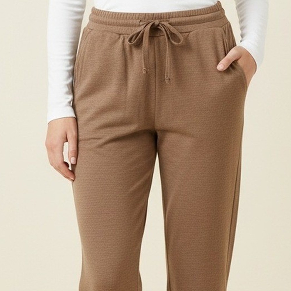 Mystree NWT Knit Jogger Pants Womens M Camel Coco Smocked Waist Drawstring